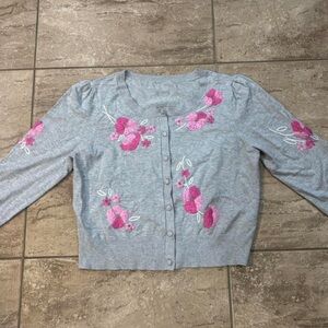 Grey and pink floral button up cardigan